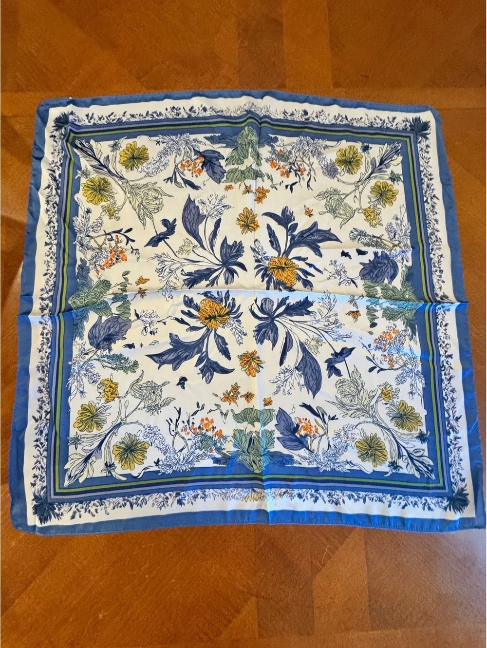 Floral Pattern Square Scarf with Blue Border 289